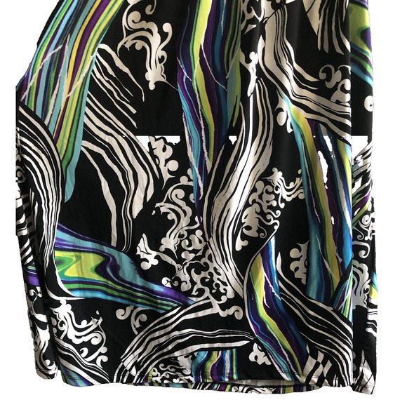 AB Studio Multicolor Off Shoulder Geo Print Slit Sleeve Swing Dress Reg Size XL - Picture 6 of 9